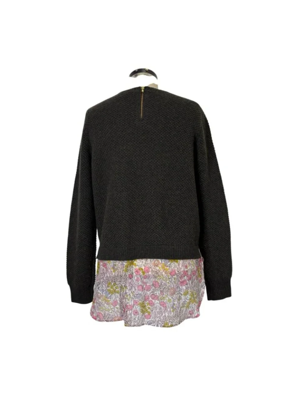 J Crew Wool Crewneck Sweater Silk Libery Floral Print Tail Medium Green B2388